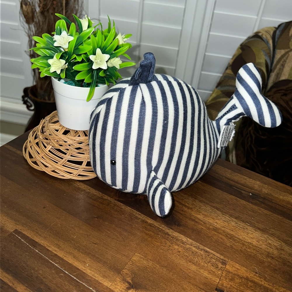 Jellycat Walter Whale Blue White Striped Plush Rattle Stuffed Animal Toy 9"